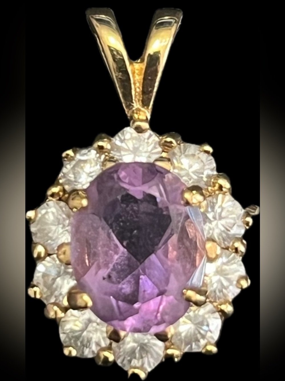 Suzanne Somers vintage estate amethyst CZ pendant Gold sterling silver Gold HSN